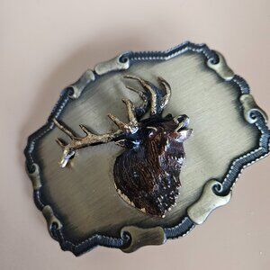 vintage moose belt buckle brass wildlife raintree 1977